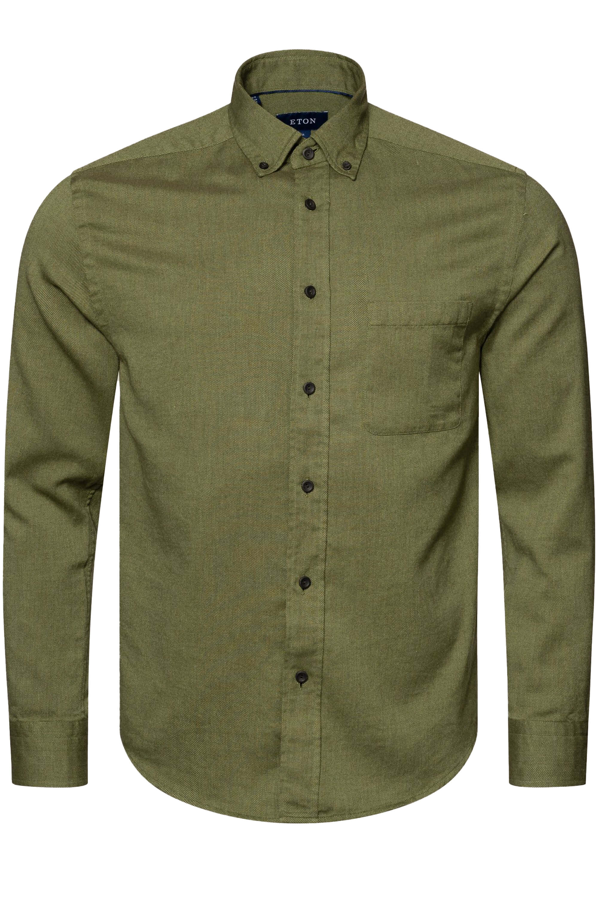 Eton Dark Green Twill Flannel Shirt