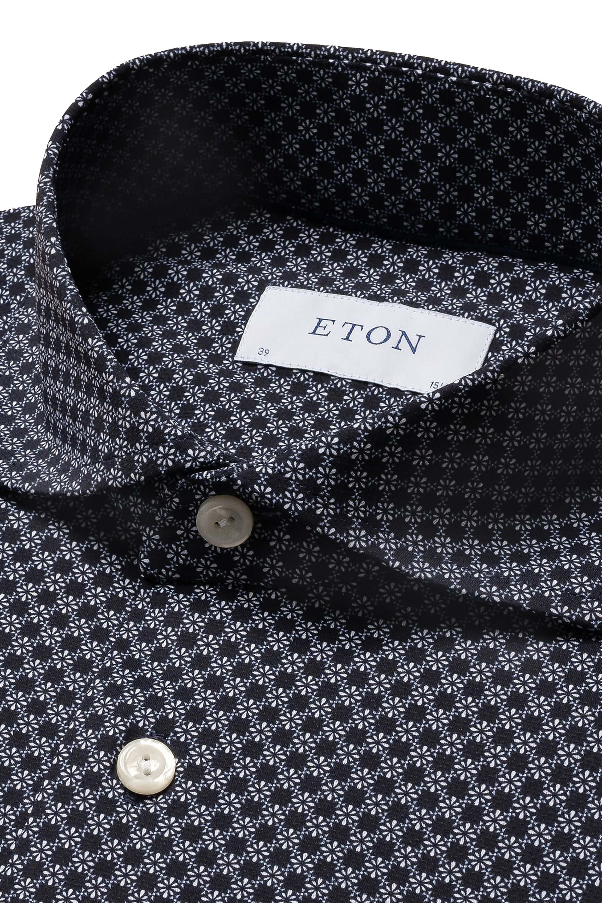 Eton Navy Blue Micro Print Four-Way Stretch Shirt