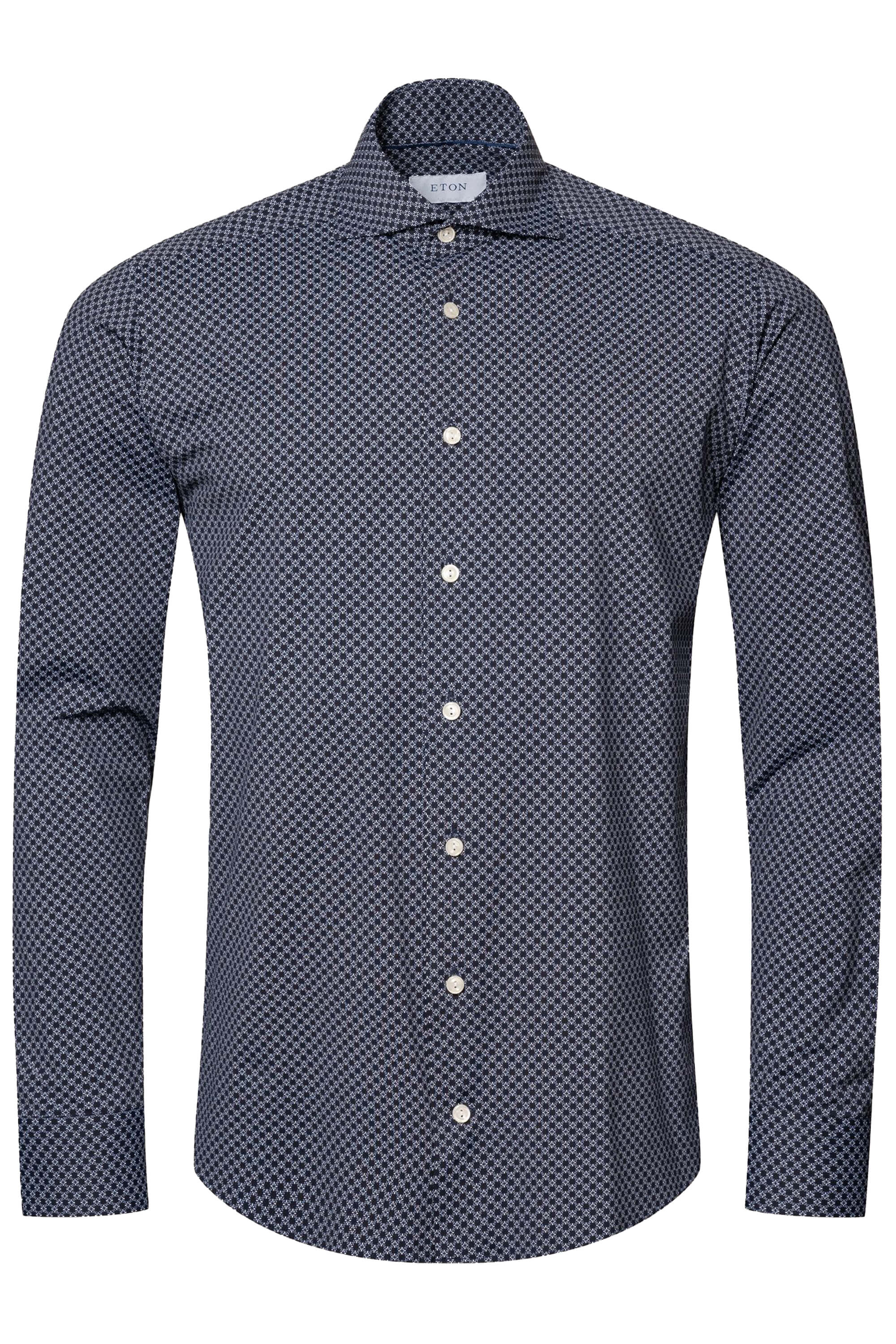 Eton Navy Blue Micro Print Four-Way Stretch Shirt