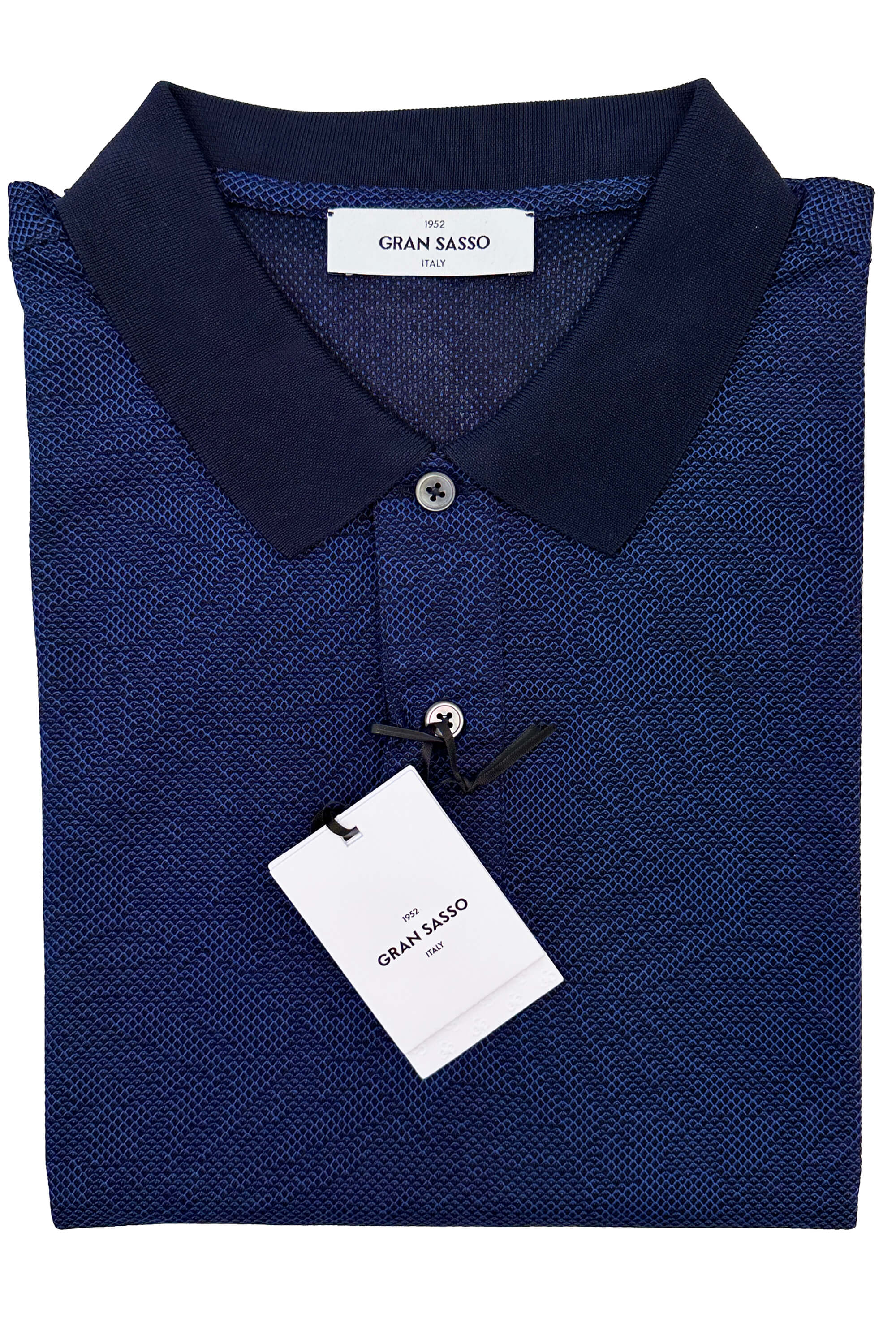 Gran Sasso Knit Print Leaf Polo Dark Blue