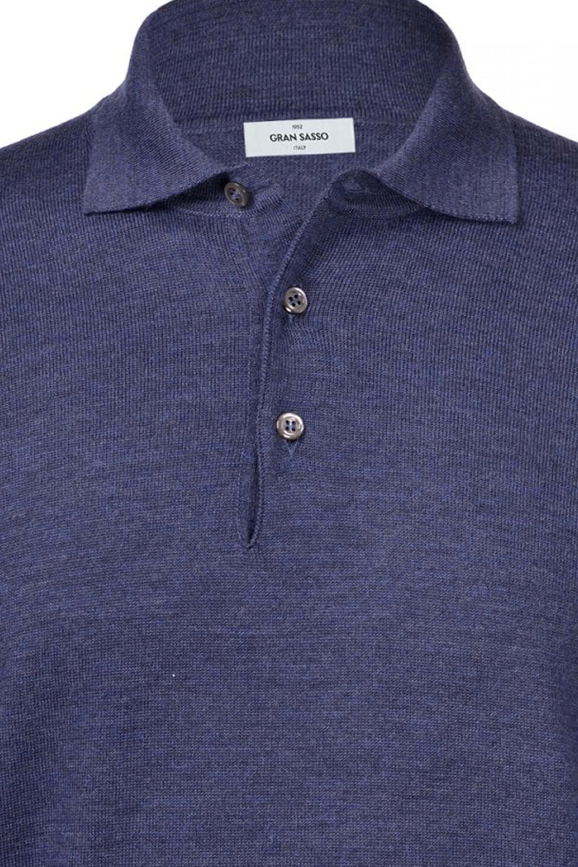 Gran Sasso Merino Wool LS Polo Blue