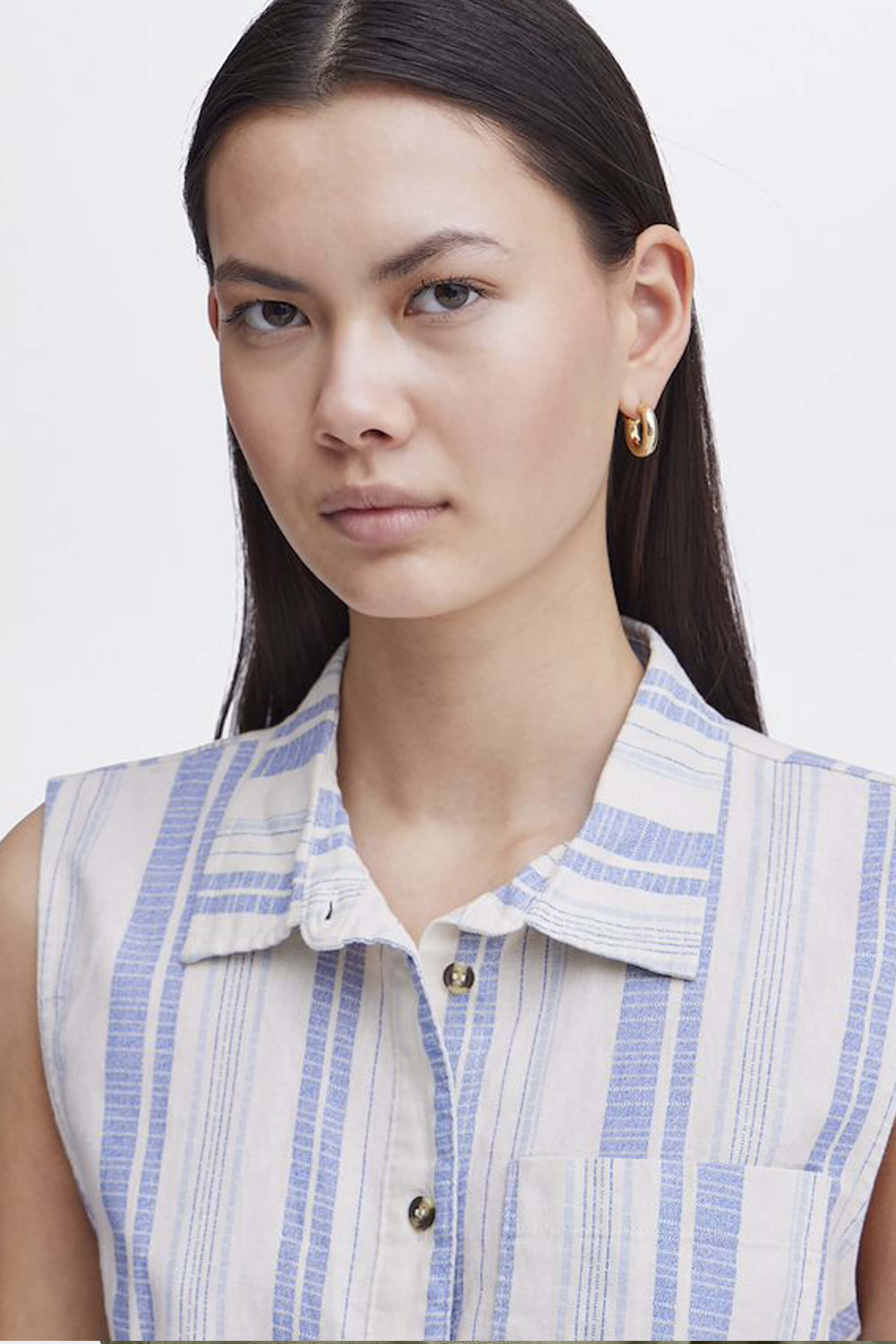 Ichi Lino Stripe Shirt Blue