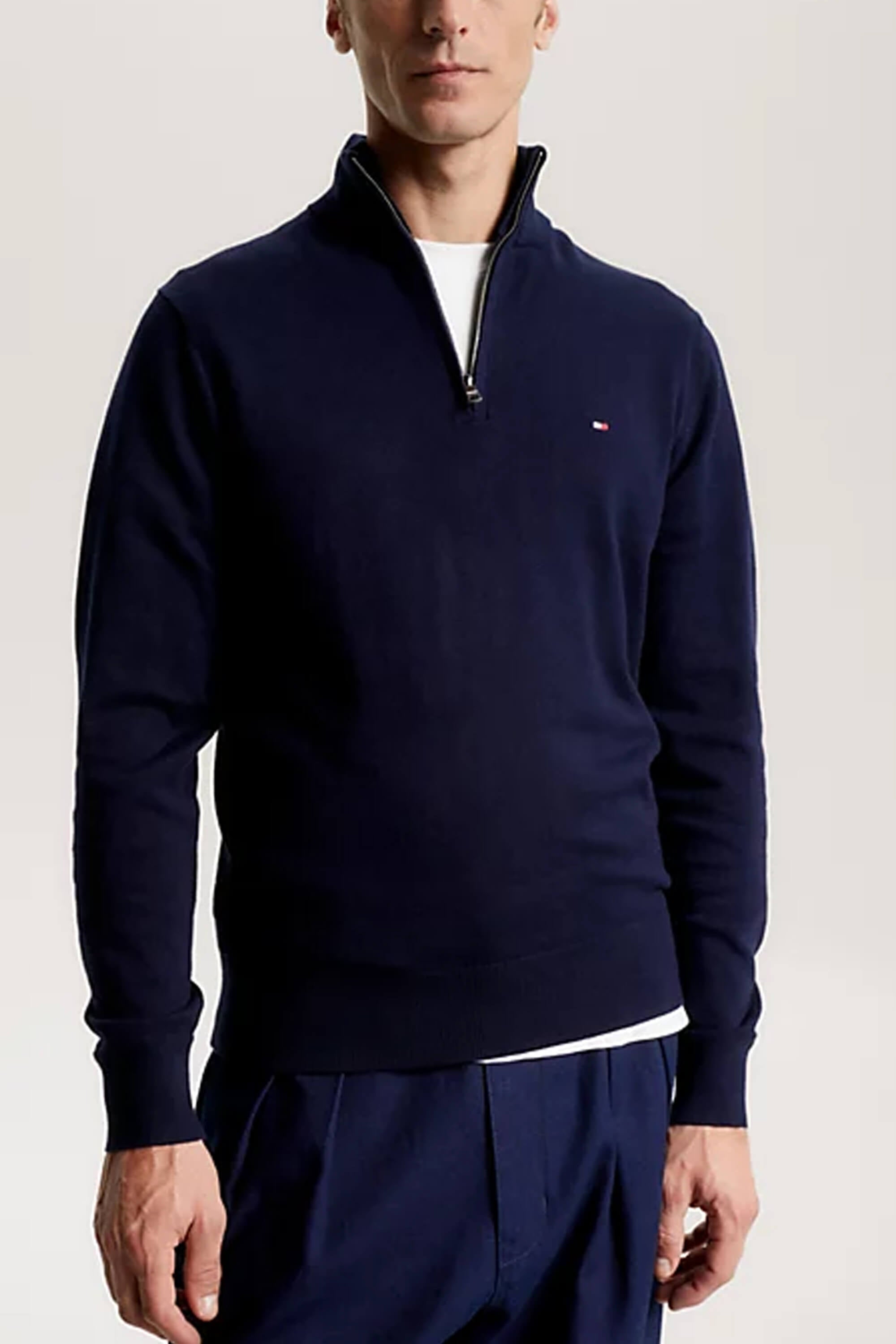 Tommy Hilfiger Cotton Cashmere Zip Mock Navy