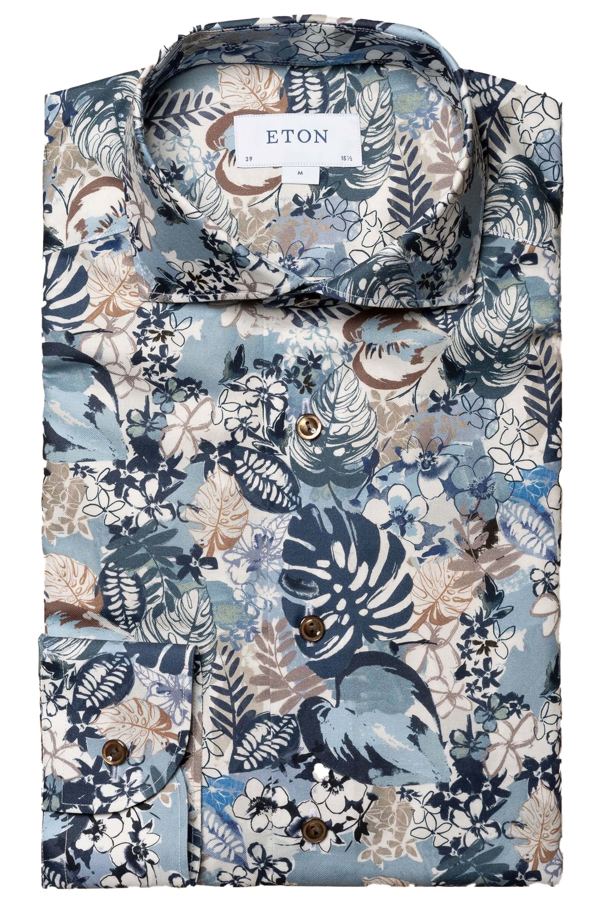 Eton Shirts Mens Light Blue/White Floral Print Shirt