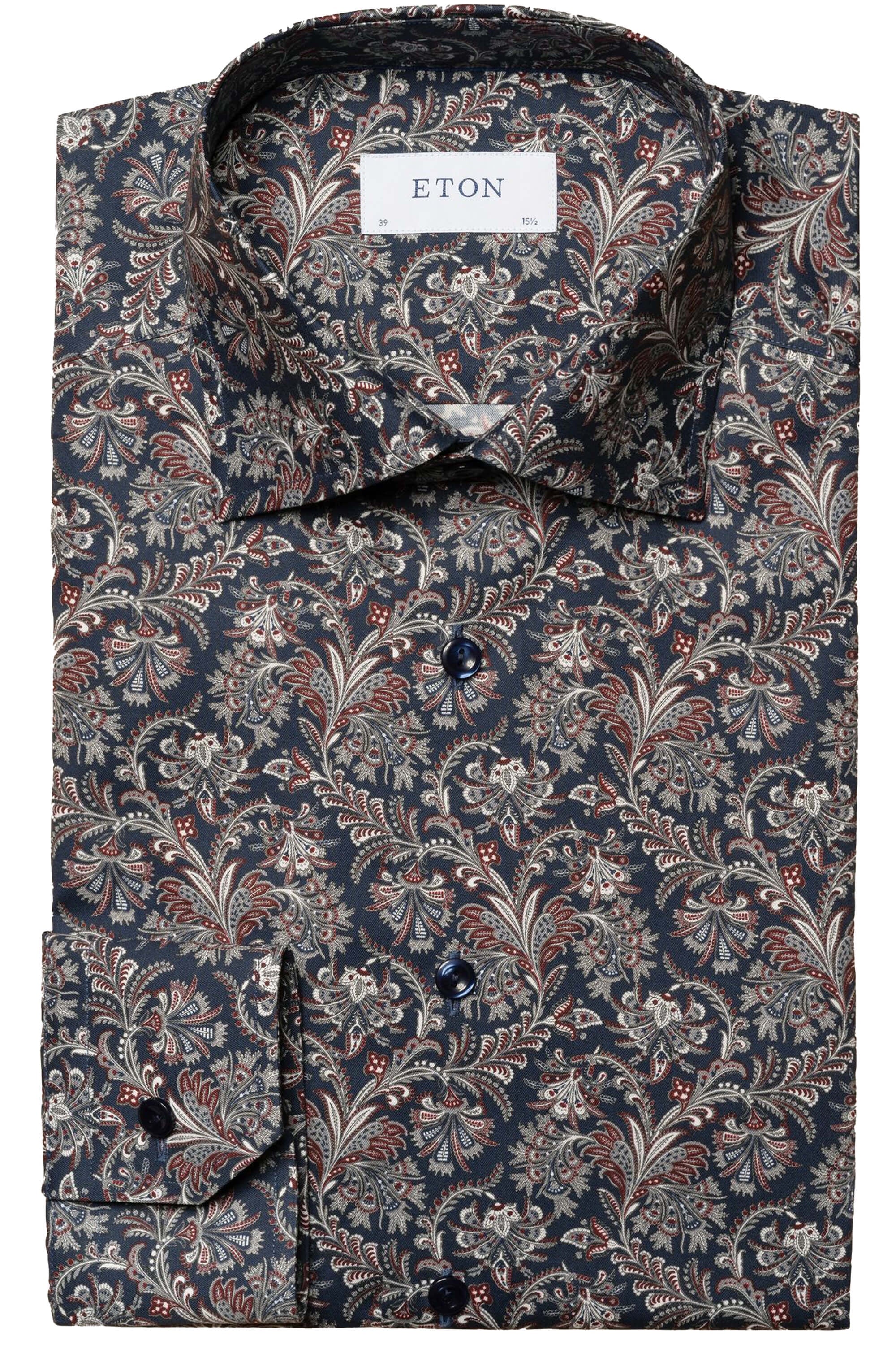 Eton Navy Blue Paisley Print Signature Twill Shirt