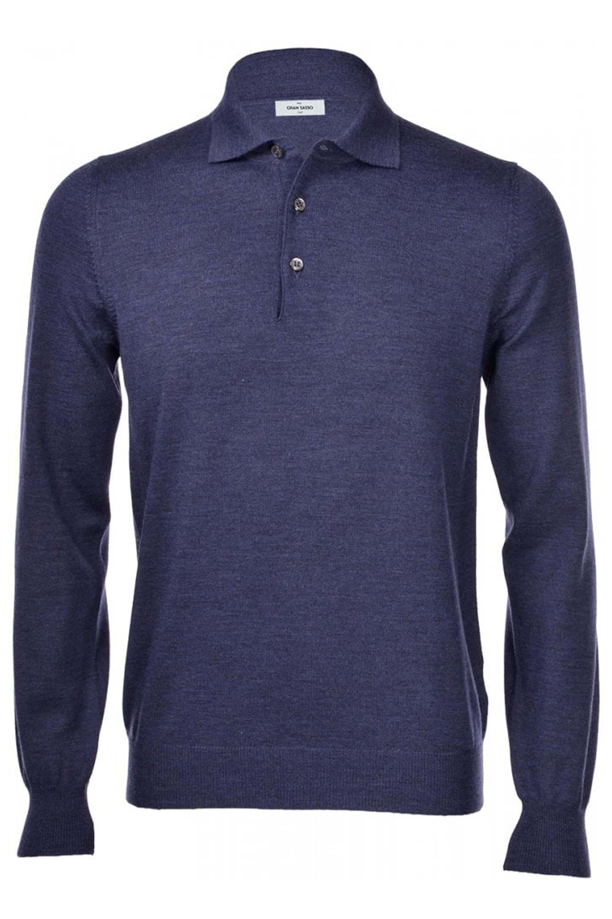 Gran Sasso Merino Wool LS Polo Blue