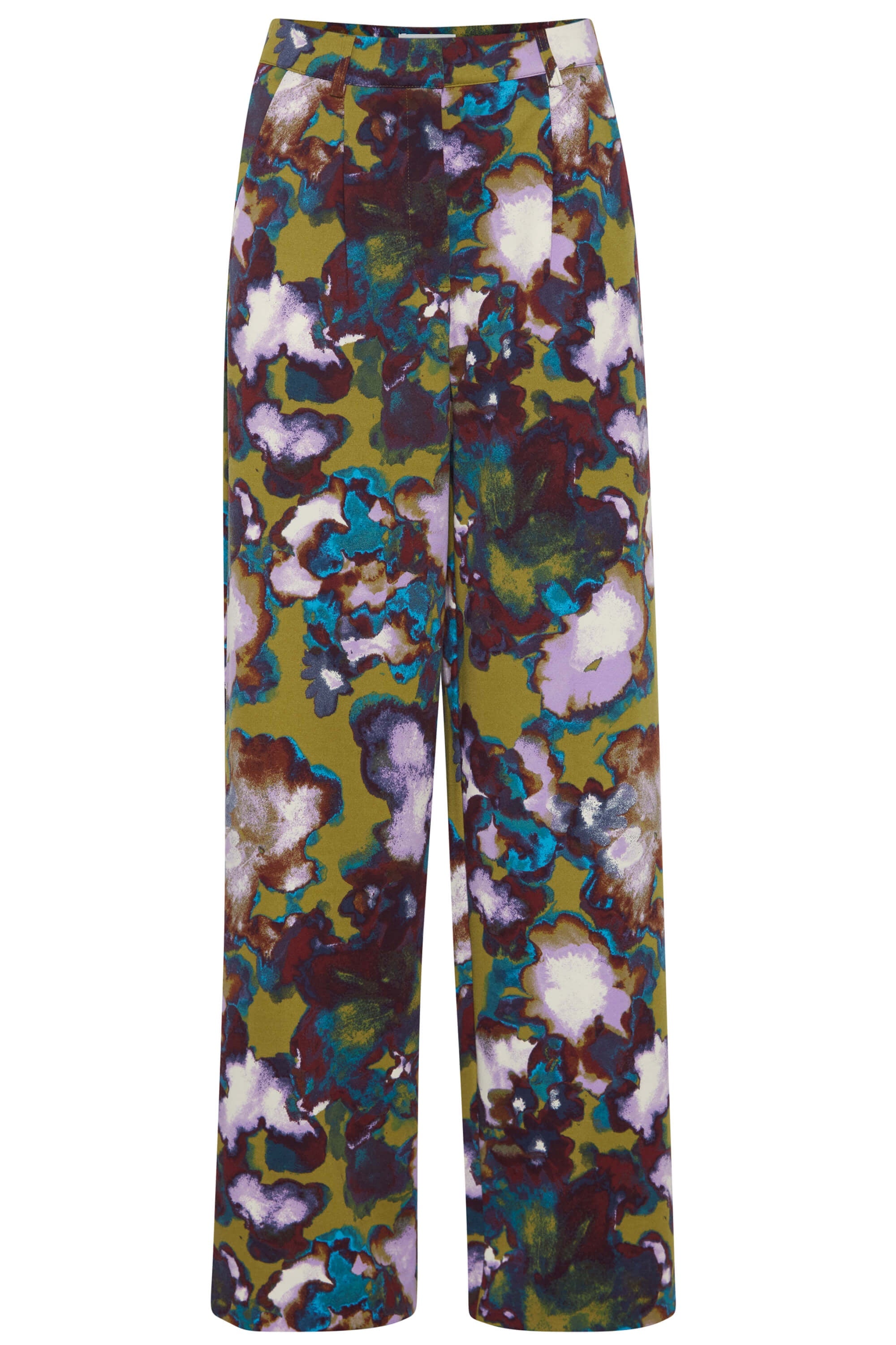 Ichi Kate Print Trousers Green Moss Multi