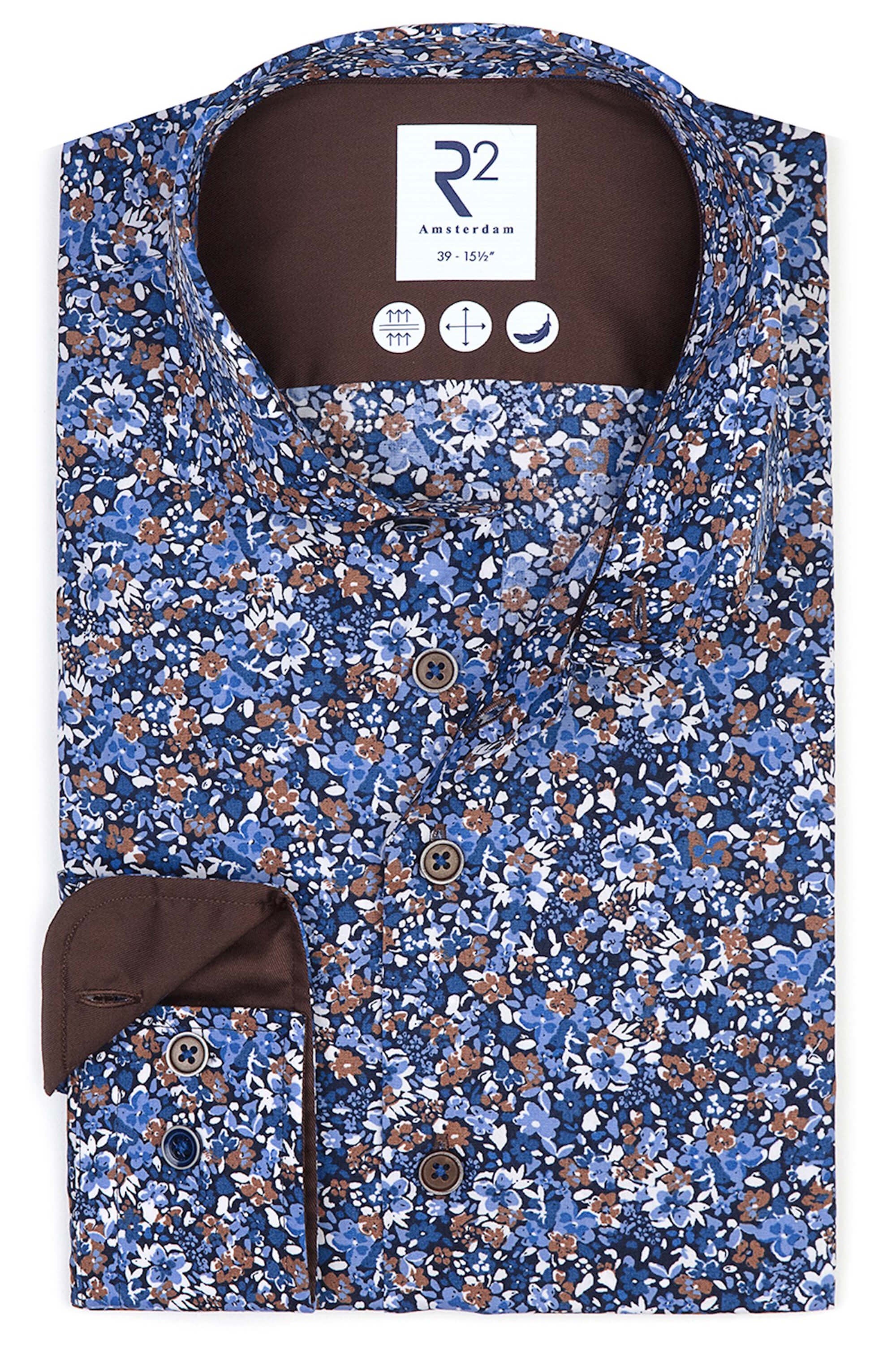 R2 Floral Print Shirt Blue/Brown