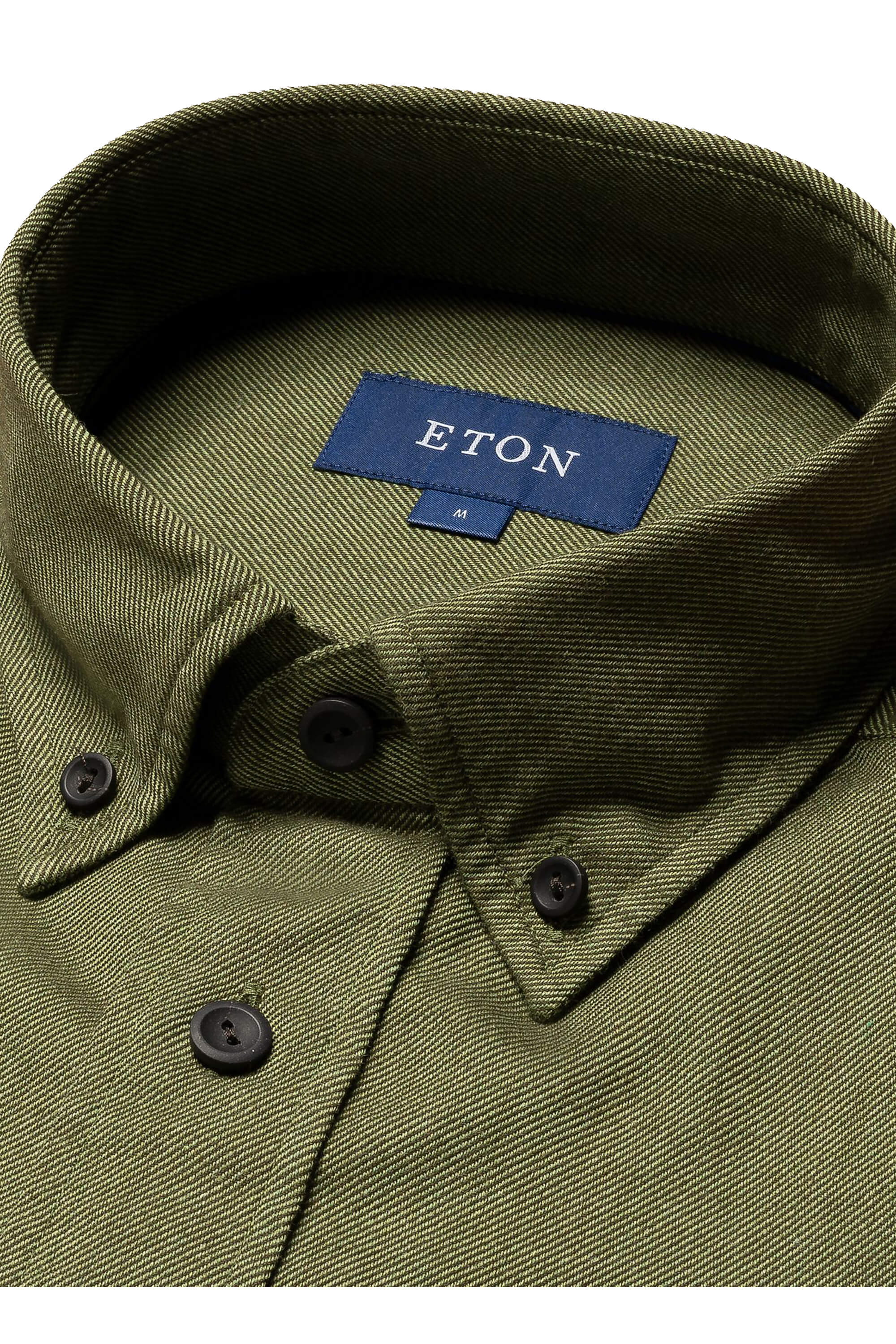Eton Dark Green Twill Flannel Shirt