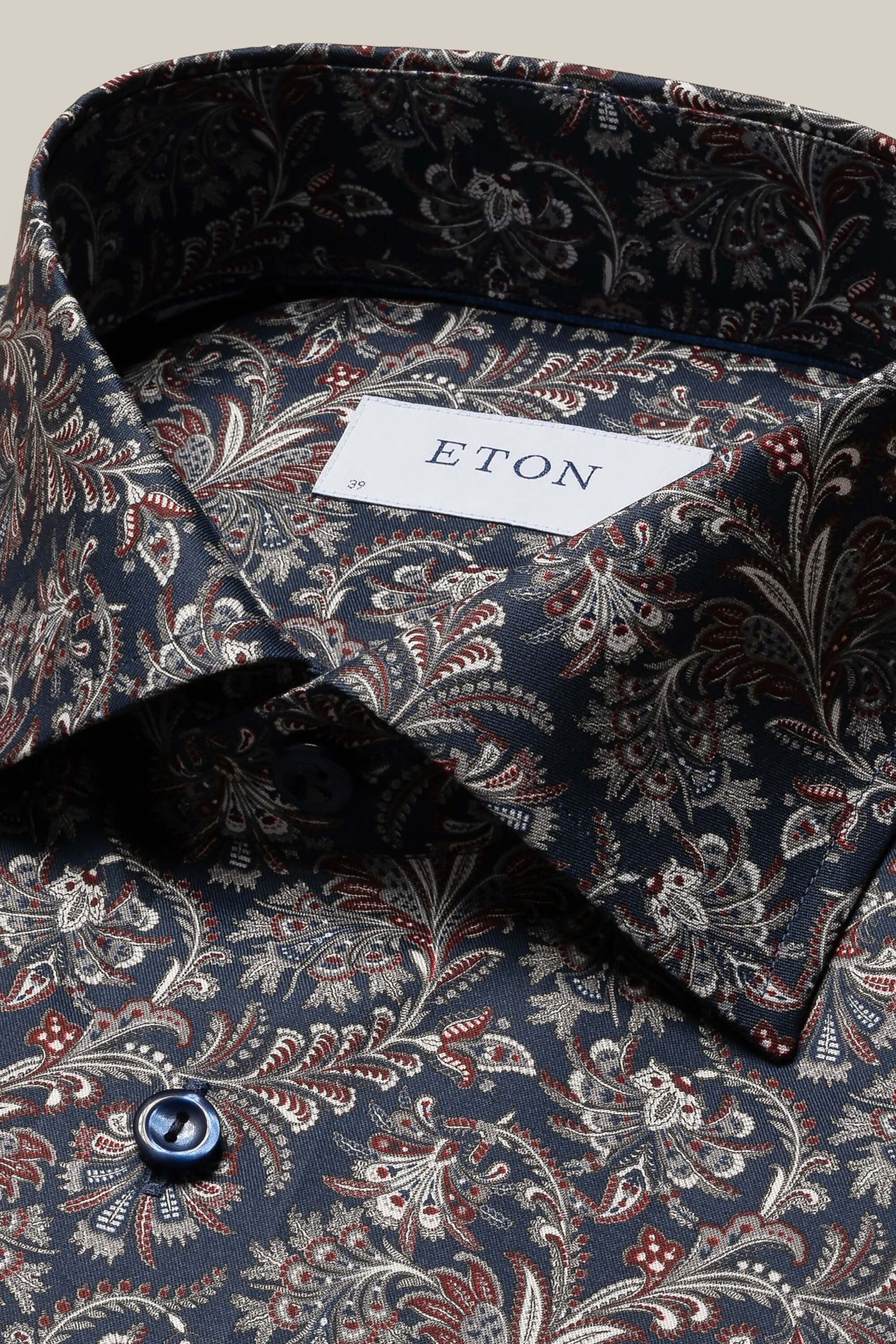 Eton Navy Blue Paisley Print Signature Twill Shirt