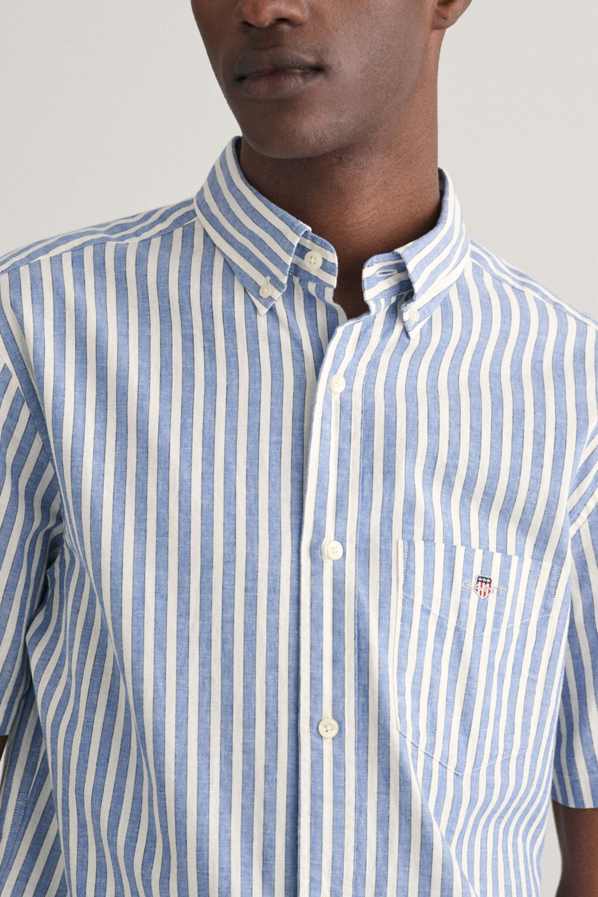 Gant Cotton Linen Stripe Shirt Rich Blue