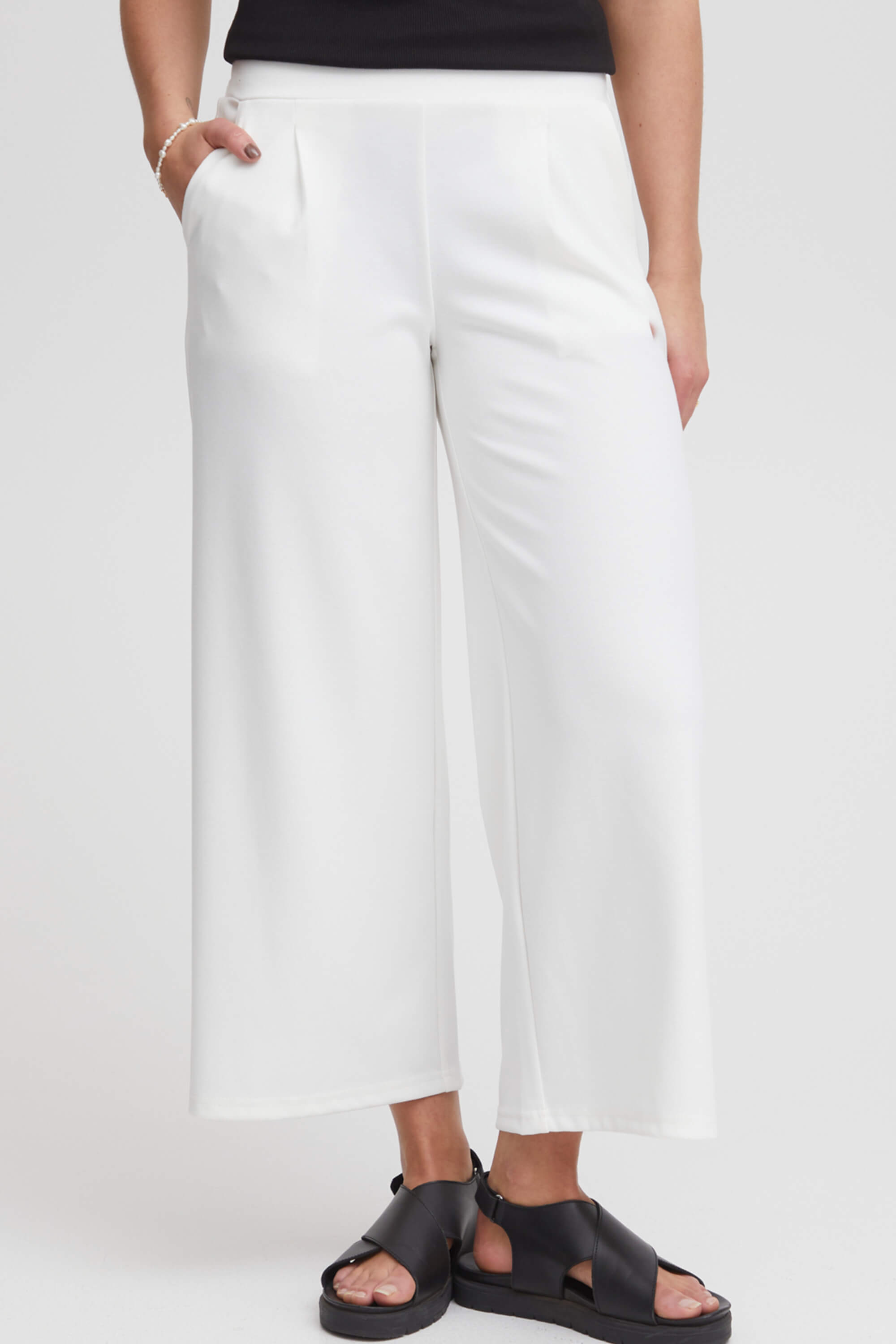Ichi Kate Wide Jersey Trousers Cloud Dancer