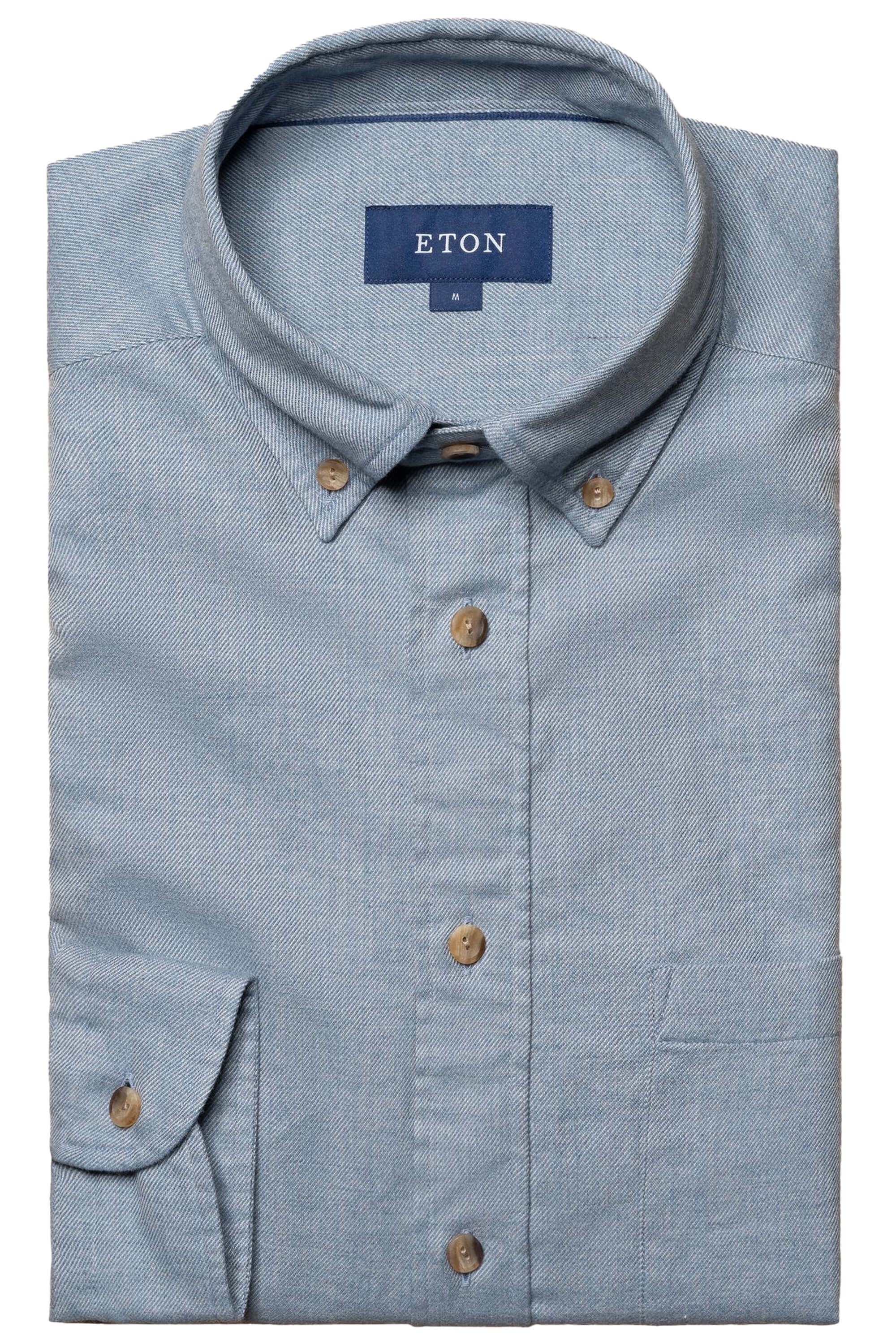 Eton Light Denim Twill Flannel Shirt