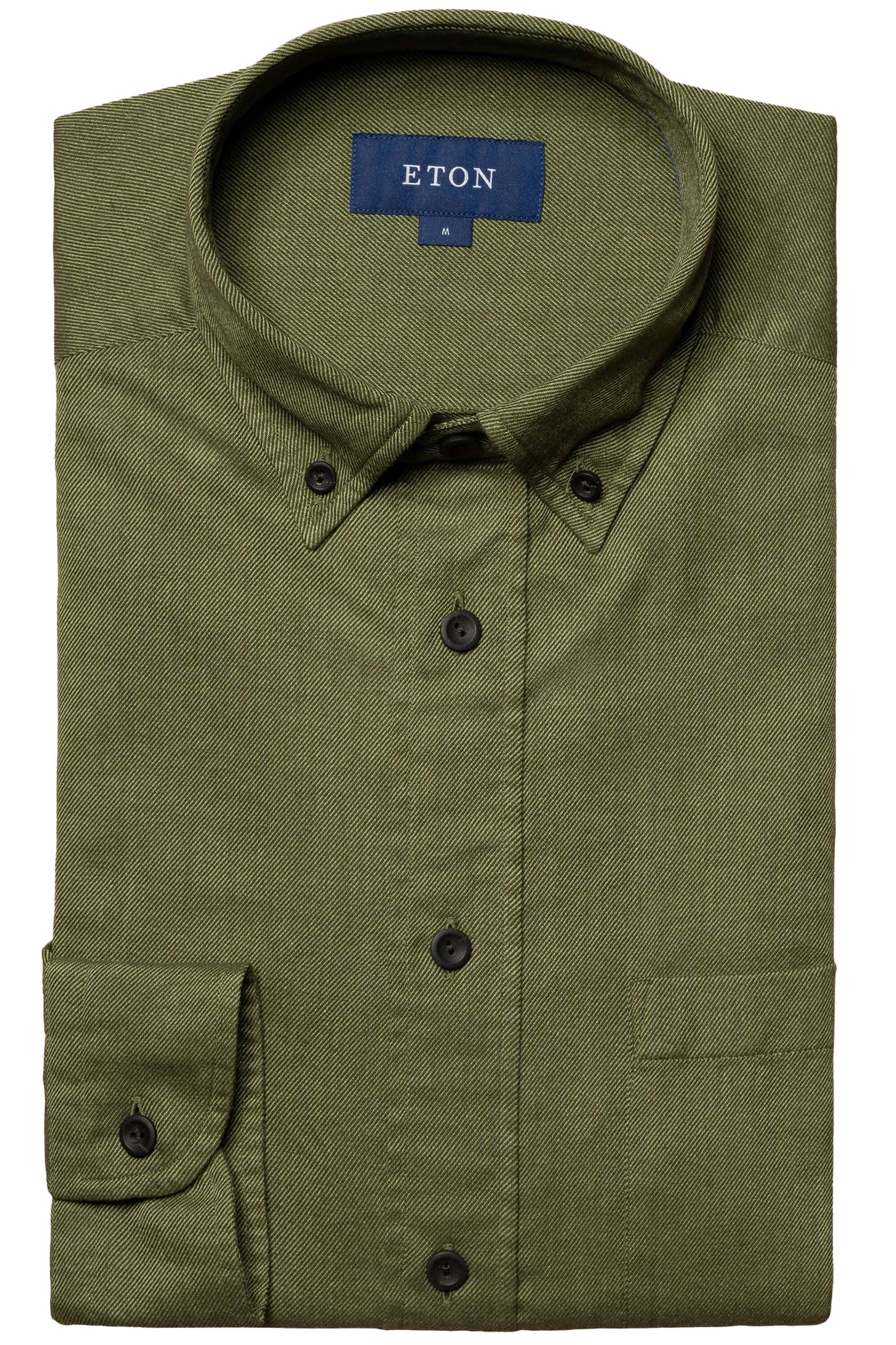 Eton Dark Green Twill Flannel Shirt