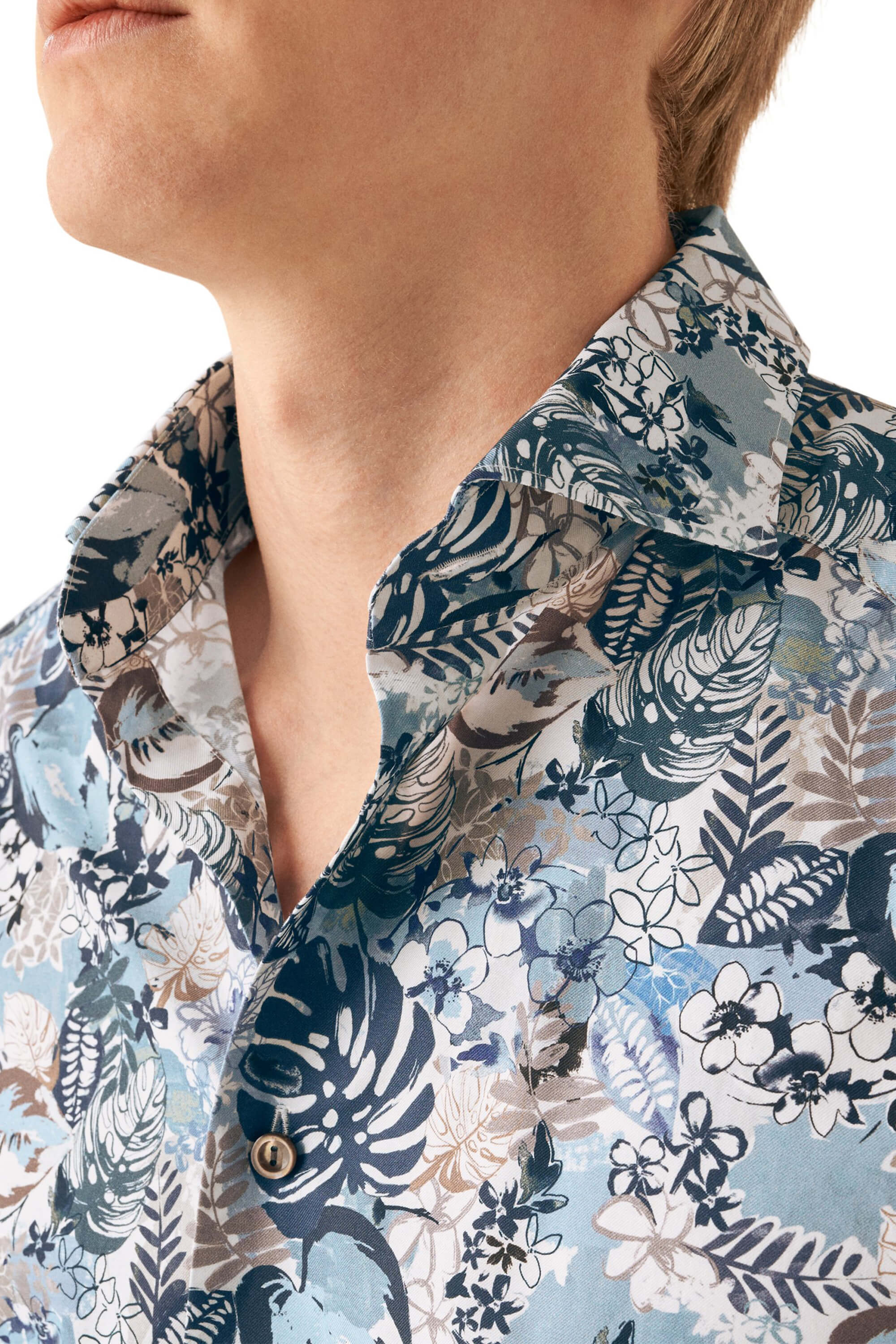 Eton Mid Blue Floral Print Shirt