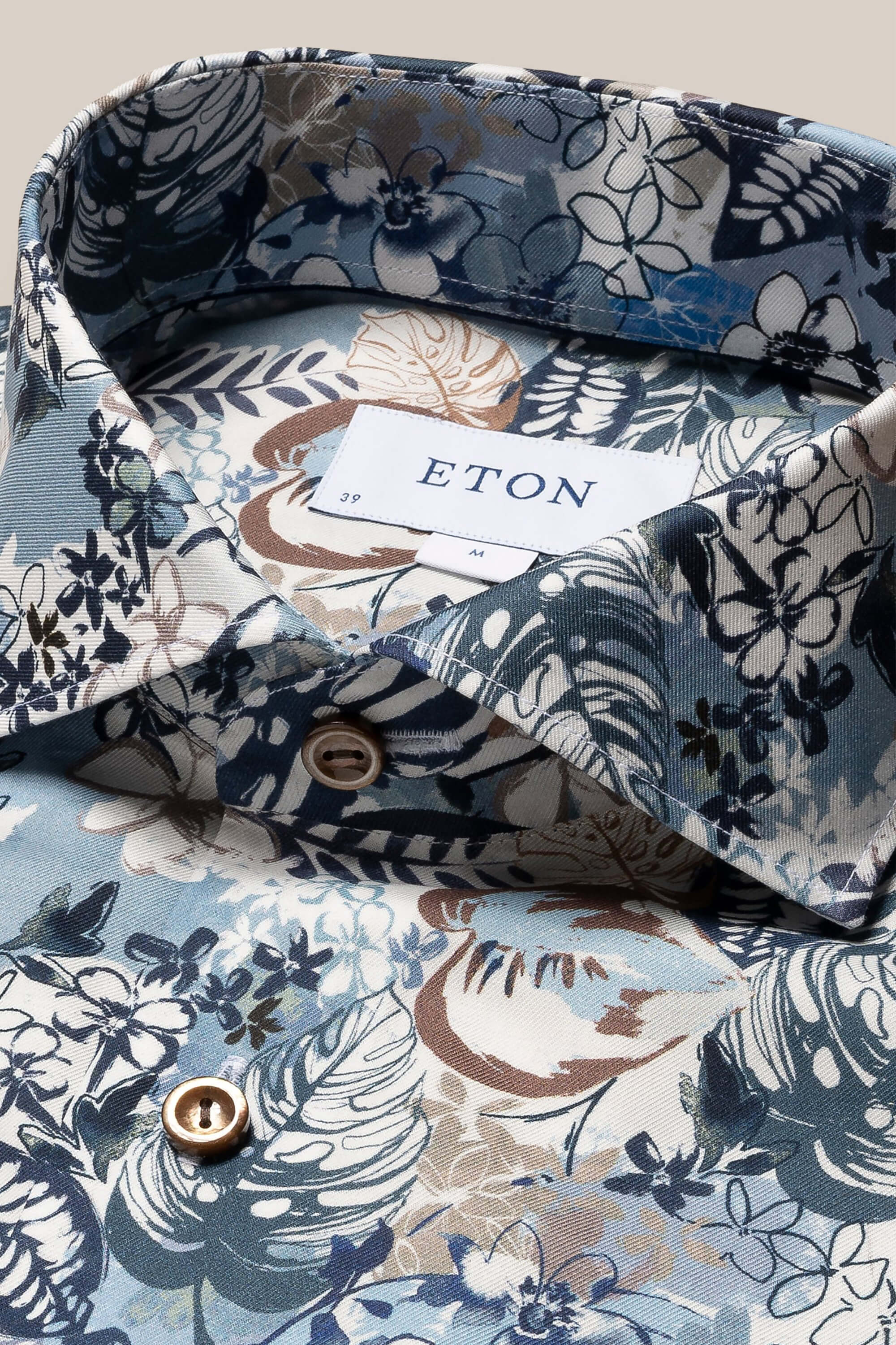 Eton Mid Blue Floral Print Shirt