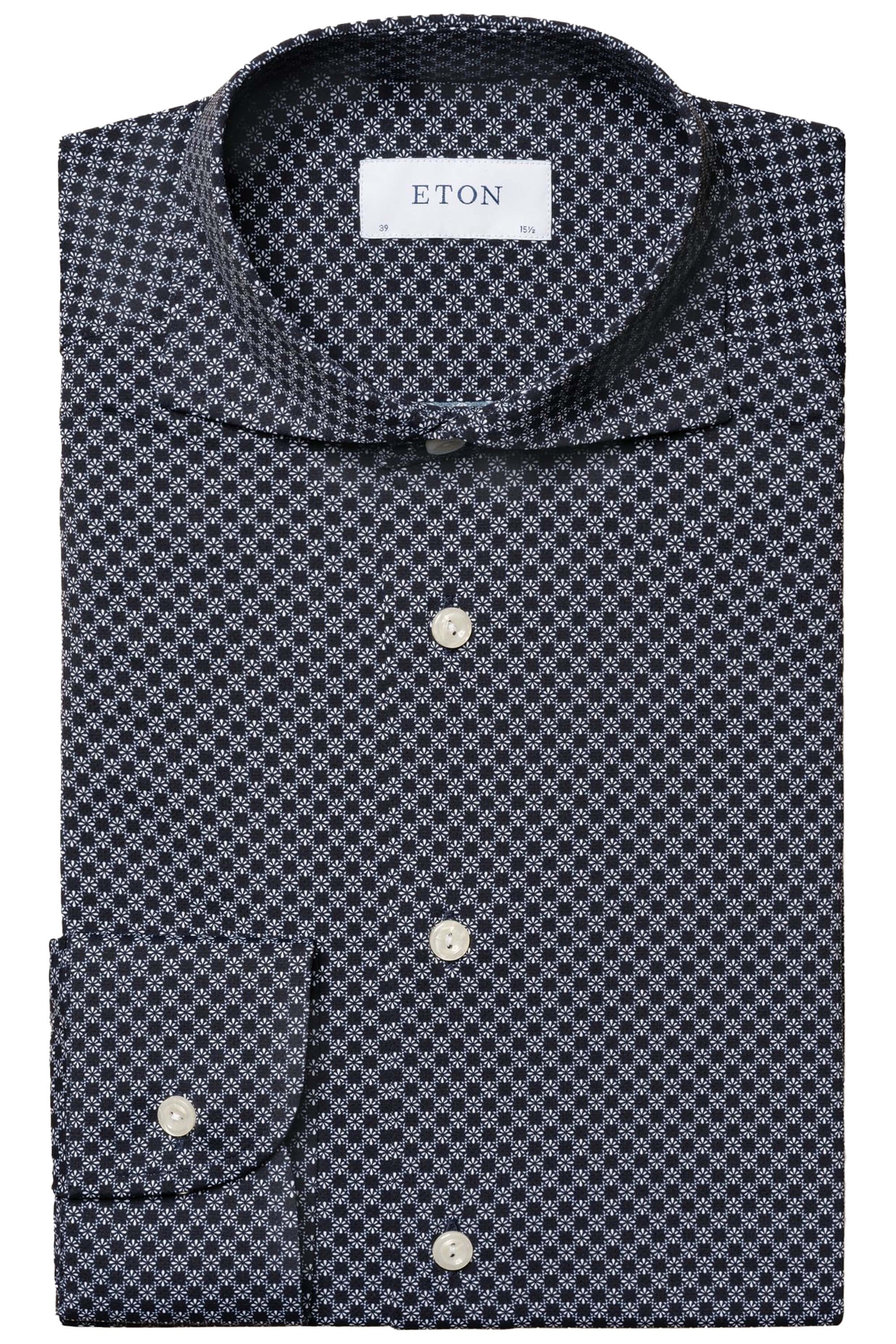 Eton Navy Blue Micro Print Four-Way Stretch Shirt